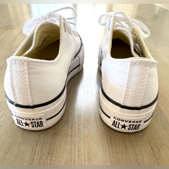 Converse All Star White Platform Low Top Canvas Sneakers with Black Trim - Picture 3 of 8